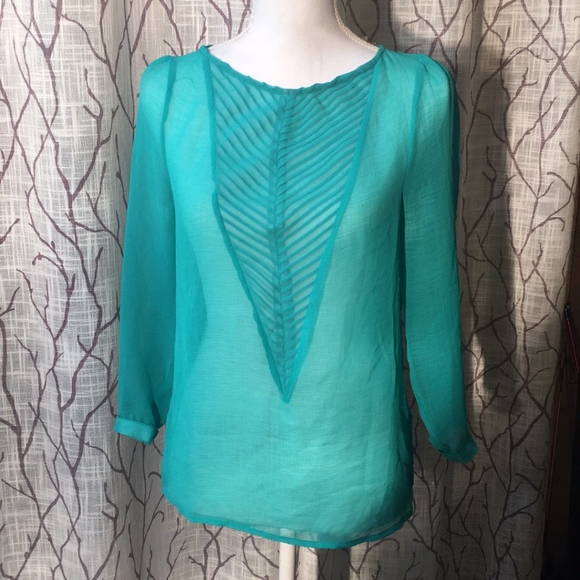 Kimchi Blue sheer turquoise blouse - Picture 1 of 8